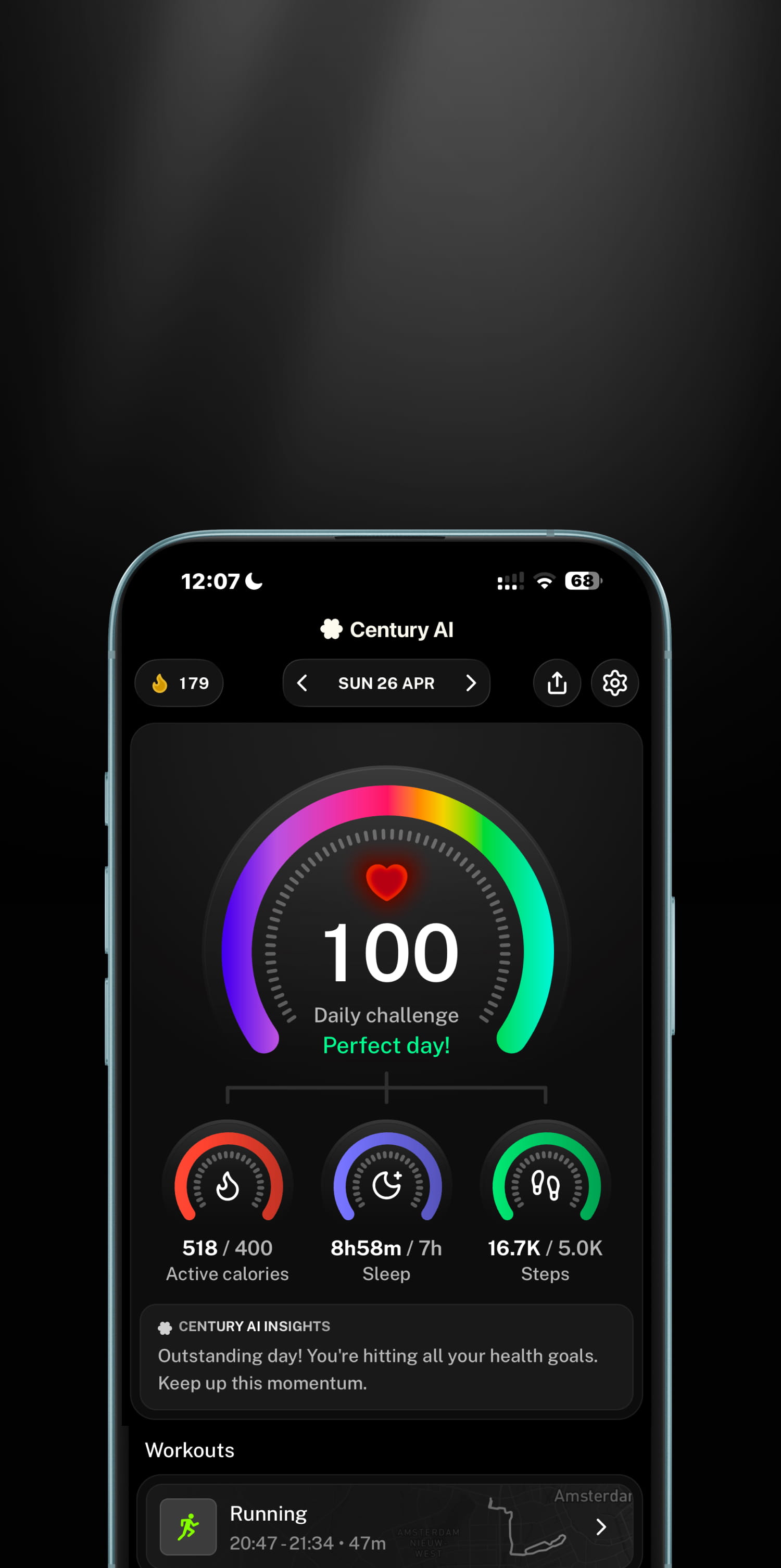 Today's metrics combined in one daily score.