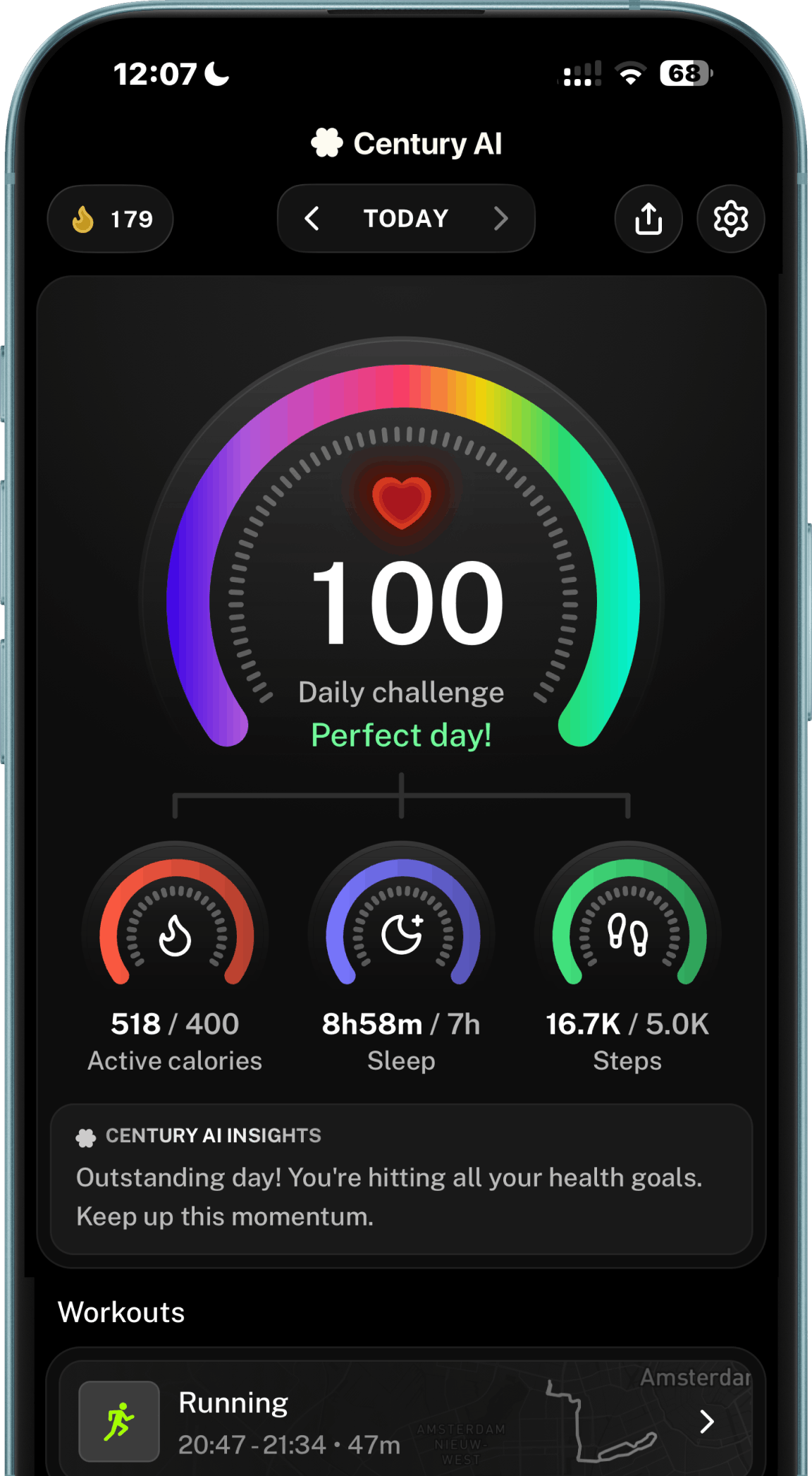 Century AI daily health score